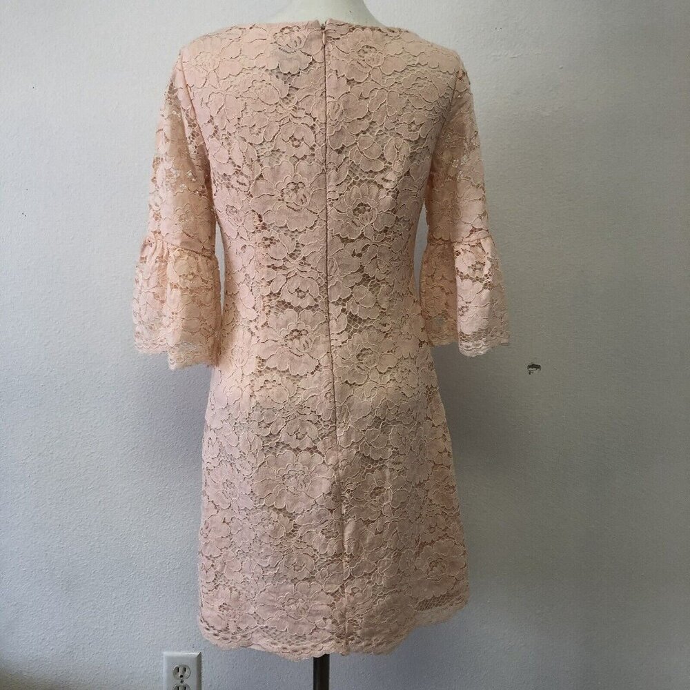 Vince Camuto Womens Sz 6 Lace Floral Flared Bell Sleeves Pink Peachy Shift Dress - Picture 2 of 12